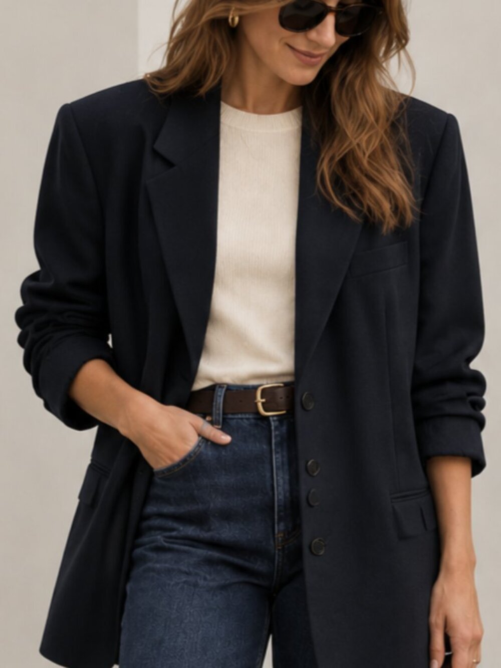 Classic Black 100% Pure Virgin Wool Blazer Jacket Oversized Fit Minimalist